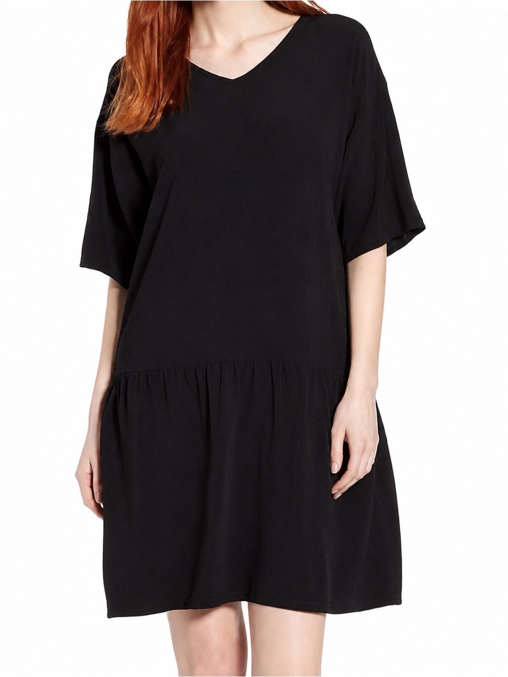Eileen Fisher black tiered dress, no size, fits like medium
